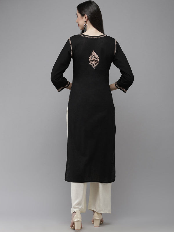Ada Hand Embroidered Black Cotton Lucknow Chikankari Straight Kurta A411338
