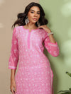 Ada Hand Embroidered Pink Georgette Lucknowi Chikankari Straight Kurta A411221