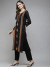 Ada Hand Embroidered Black Cotton Lucknowi Chikan Straight Kurta A411389