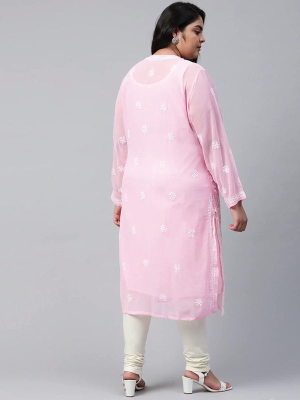 Ada Hand Embroidered Baby Pink Georgette Lucknowi Chikankari Straight Kurta with Slip A90410