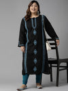 Ada Hand Embroidered Black Cotton Lucknowi Chikan Straight Kurta A411392