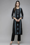 Ada Hand Embroidered Black Cotton Lucknowi Chikan Straight Kurta A411392