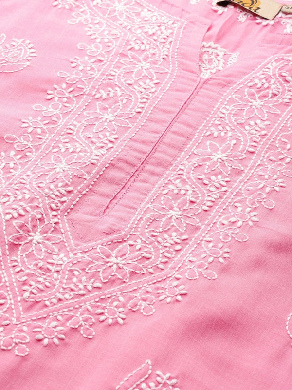 Ada Hand Embroidered Pink Cotton Lucknowi Chikankari Kurti A210943