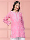 Ada Hand Embroidered Pink Cotton Lucknowi Chikankari Kurti A210943