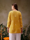Ada Hand Embroidered Yellow Muslin Lucknowi Chikankari Short Kurti A911434