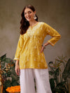 Ada Hand Embroidered Yellow Muslin Lucknowi Chikankari Short Kurti A911434