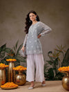 Ada Hand Embroidered Grey Georgette Lucknowi Chikankari Straight Kurti With Slip A911305