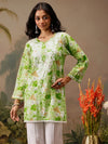 Ada Hand Embroidered Floral Printed Green Cotton Lucknowi Chikankari Short Kurti A911458