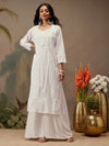 Ada Hand Embroidered White Cotton Lucknowi Chikankari Straight Kurta A411732