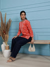 Ada Hand Embroidered Coral Red Cotton Lucknowi Chikankari Short Kurti A911387