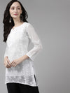 Ada Hand Embroidered White Kota Lucknowi Chikankari Short Kurti With Slip A911152