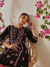 Ada Hand Embroidered Black Cotton Lucknowi Chikankari Straight Kurta A411771