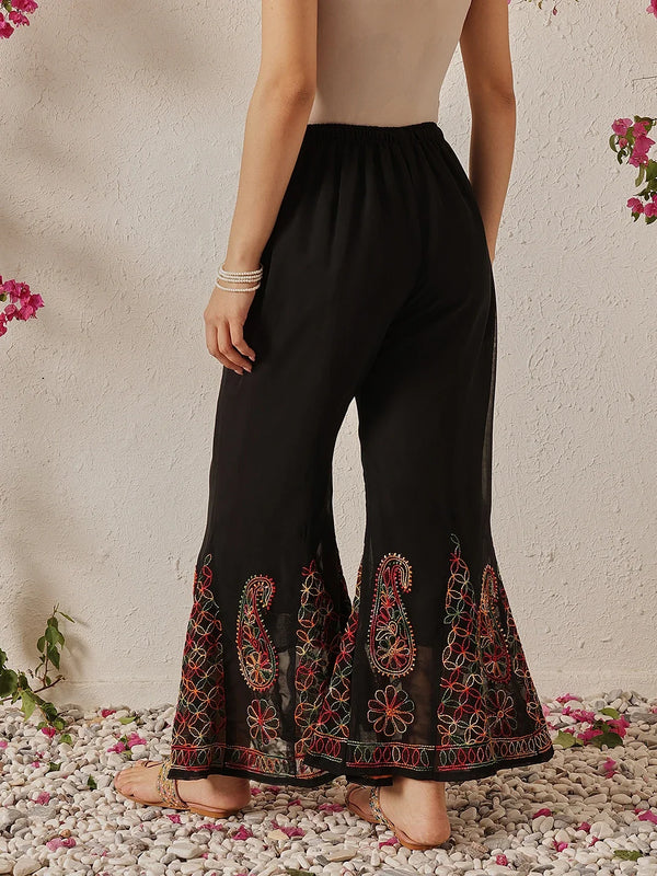 Ada Hand Embroidered Black Georgette Lucknowi Chikankari Palazzo A711196