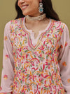 Ada Hand Embroidered White Georgette Lucknowi Chikankari Straight Kurta With Slip A100425
