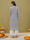 Ada Hand Embroidered Grey Georgette Lucknowi Chikankari Straight Kurta With Slip A411132