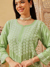 Ada Hand Embroidered Green Modal Lucknowi Chikankari Straight Kurta A411803