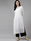 Ada Hand Embroidered WhiteKota Lucknow Chikankari Straight Kurta With Slip A411303