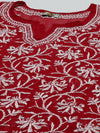 Ada Hand Embroidered Red Georgette Lucknowi Chikankari Straight Kurta with Slip A90361