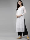 Ada Hand Embroidered WhiteKota Lucknow Chikankari Straight Kurta With Slip A411303
