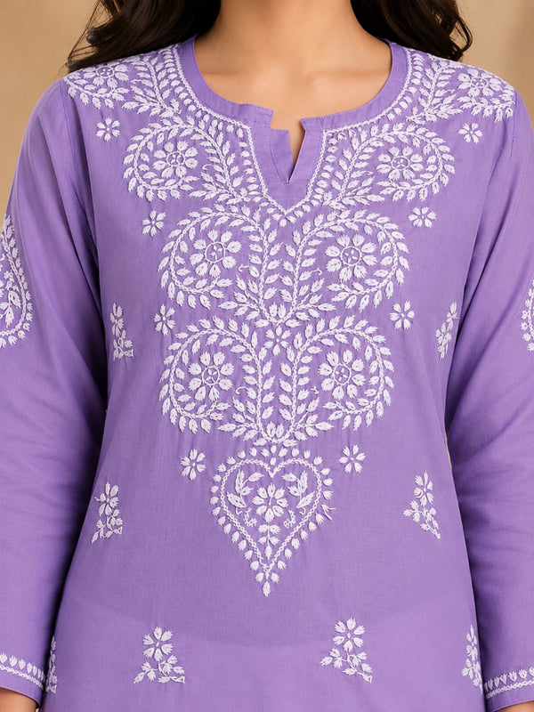 Ada Hand Embroidered Purple Cotton Lucknowi Chikankari Kurti A911343