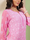 Ada Hand Embroidered Pink Georgette Lucknowi Chikankari Straight Kurta A411221