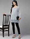 Ada Hand Embroidered Grey Georgette Lucknowi Chikankari Straight Kurti With Slip A911271
