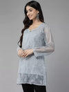 Ada Hand Embroidered Grey Georgette Lucknowi Chikankari Straight Kurti With Slip A911271