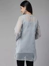 Ada Hand Embroidered Grey Georgette Lucknowi Chikankari Straight Kurti With Slip A911271