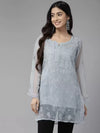 Ada Hand Embroidered Grey Georgette Lucknowi Chikankari Straight Kurti With Slip A911271