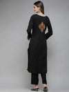 Ada Hand Embroidered Black Cotton Lucknowi Chikan Straight Kurta A411389
