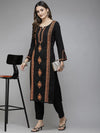 Ada Hand Embroidered Black Cotton Lucknowi Chikan Straight Kurta A411389