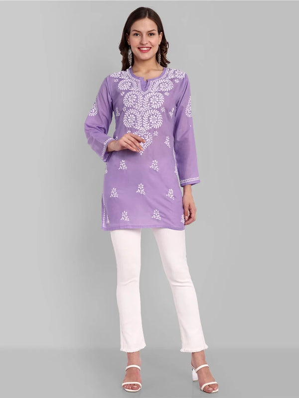 Ada Hand Embroidered Purple Cotton Lucknowi Chikankari Kurti A911343