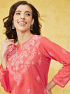 Ada Hand Embroidered Carrot Pink Cotton Lucknow Chikan Kurti -A534793