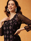 Ada Hand Embroidered Black & Mauve Georgette Lucknowi Chikankari Short Kurti With Slip A911415