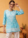 Ada Hand Embroidered Blue Muslin Lucknowi Chikankari Short Kurti A911424