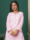 Ada Hand Embroidered Pink Cotton Lucknowi Chikankari Straight Kurta A411699