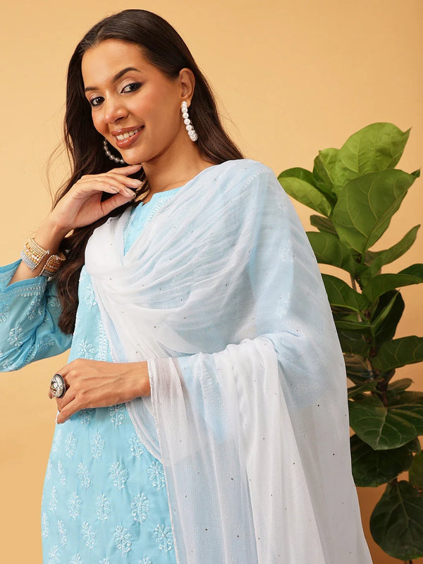 Ada White Chiffon Dupatta With Muqaish Work A100275