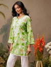 Ada Hand Embroidered Floral Printed Green Cotton Lucknowi Chikankari Short Kurti A911458