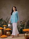Ada Hand Embroidered Blue Georgette Lucknowi Chikankari Straight Kurti with slip A911299