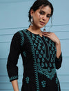 Ada Hand Embroidered Black Cotton Lucknowi Chikankari Straight Kurta A411768
