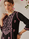 Ada Hand Embroidered Black Cotton Lucknowi Chikankari Straight Kurta A411771