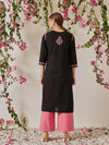 Ada Hand Embroidered Black Cotton Lucknowi Chikankari Straight Kurta A411771