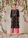 Ada Hand Embroidered Black Cotton Lucknowi Chikankari Straight Kurta A411771