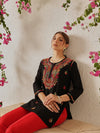 Ada Hand Embroidered Black Cotton Lucknowi Chikankari Short Kurti A911490