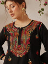 Ada Hand Embroidered Black Cotton Lucknowi Chikankari Short Kurti A911490