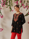 Ada Hand Embroidered Black Cotton Lucknowi Chikankari Short Kurti A911490