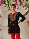 Ada Hand Embroidered Black Cotton Lucknowi Chikankari Short Kurti A911490