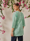 Ada Hand Embroidered Sea Green Cotton Lucknowi Chikankari Short Kurti A911324