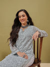 Ada Hand Embroidered Grey Georgette Lucknowi Chikankari Straight Kurta With Slip A411132