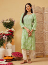 Ada Hand Embroidered Green Modal Lucknowi Chikankari Straight Kurta A411803